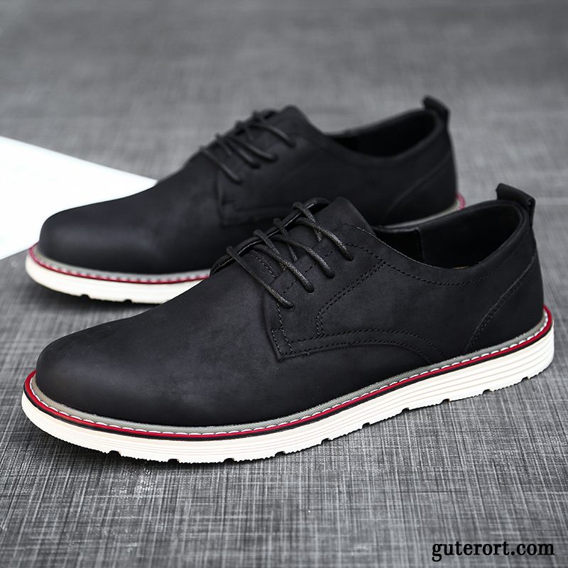 Halbschuhe Herren Lederschue Feder Schnürung Casual Trend Jugend Schwarz