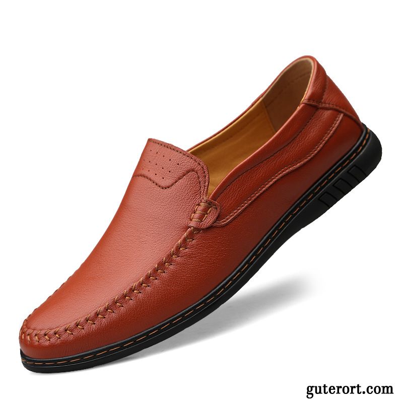 Halbschuhe Herren Lederschue Trend Weiche Sohle Echtleder Sommer Oberleder Braun Rot