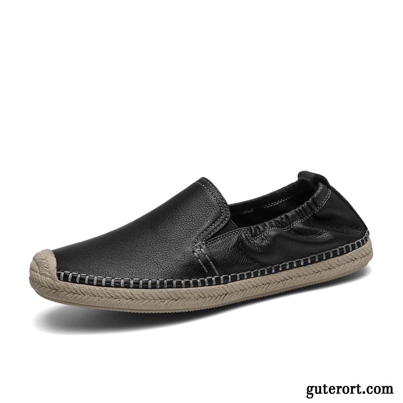 Halbschuhe Herren Neue Slip-on Tuch Schuhe Echtleder Schwarz