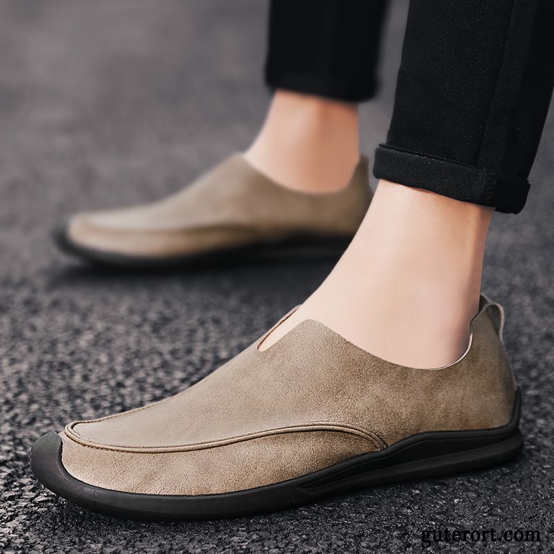 Halbschuhe Herren Slip-on Casual Trend Europa Echtleder England Khaki Weiß