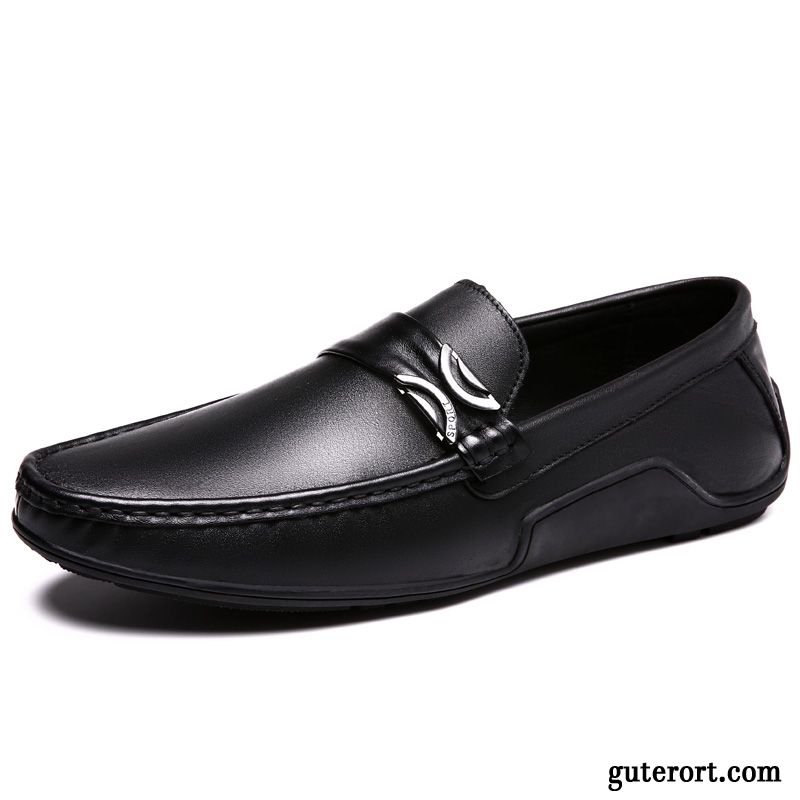 Halbschuhe Herren Slip-on Europa Casual Atmungsaktiv Weiche Sohle Echtleder Schwarz