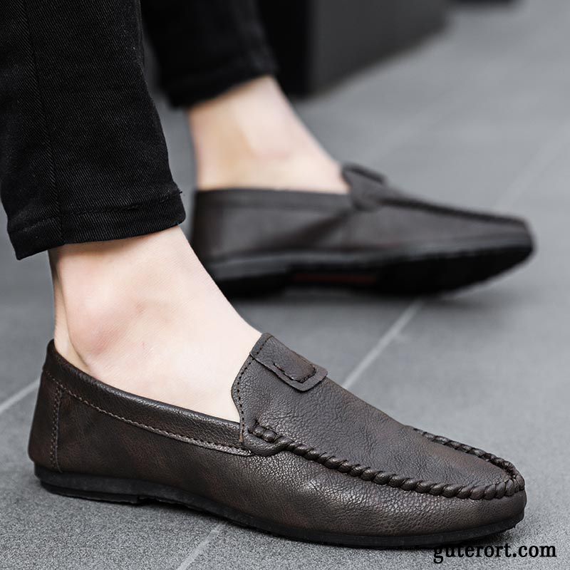 Halbschuhe Herren Slip-on Neue Trend Lederschue Faul Sommer Schwarz Braun