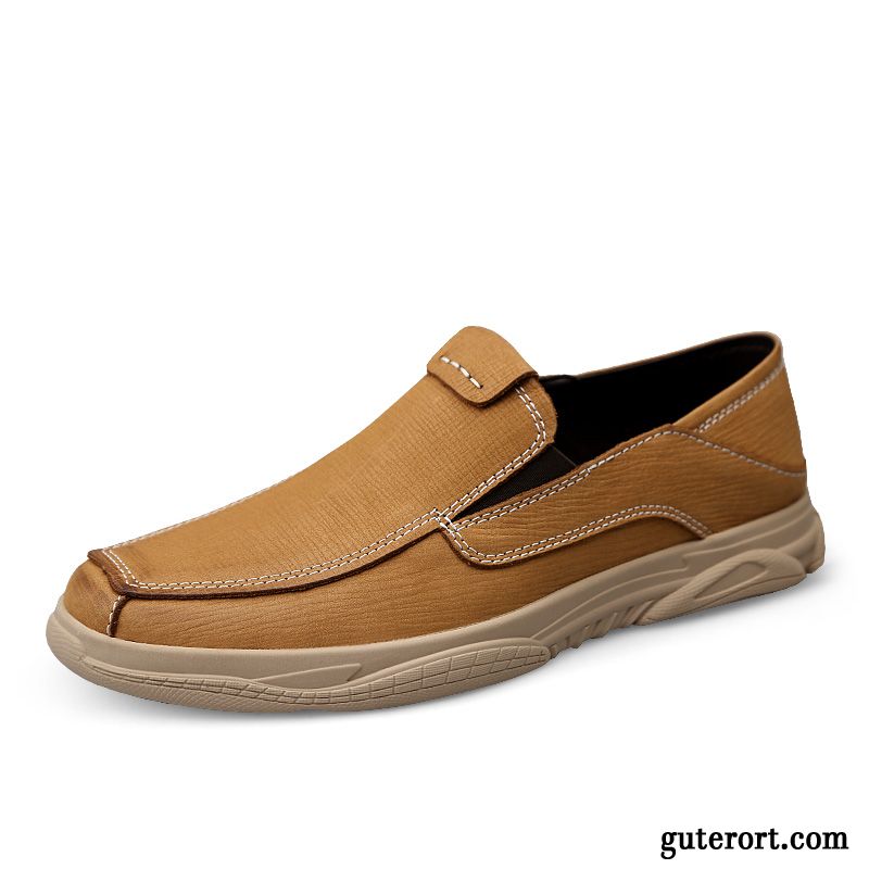 Halbschuhe Herren Weiche Sohle Faul Slip-on Tuch Schuhe Lederschue Neue Gold Gelb