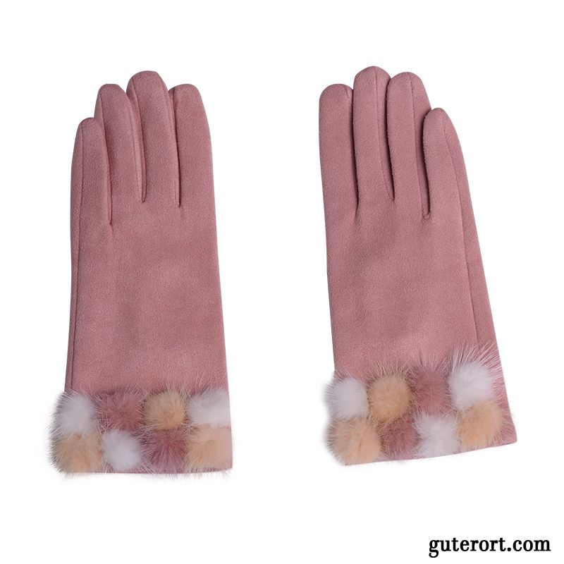 Handschuhe Damen Student Reiten Kaschmir Winter Touchscreen Samt Rosa