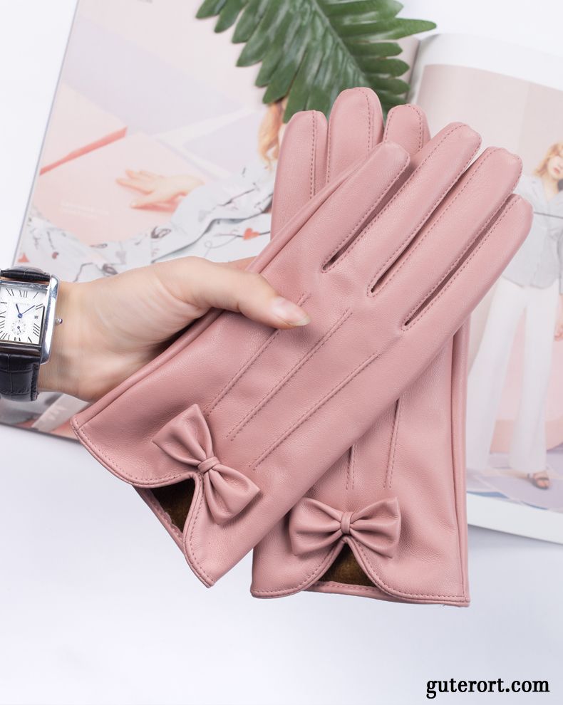 Handschuhe Damen Winddicht Warm Halten Herbst Winter Dicke Leder Rosa