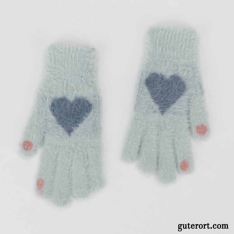 Handschuhe Damen Winddicht Warm Halten Winter Fahren Samt Kalte Blau