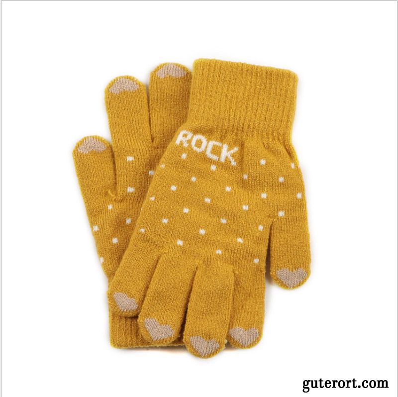 Handschuhe Damen Wolle Fünf Finger Kalte Dicke Baumwolle Mode Gelb