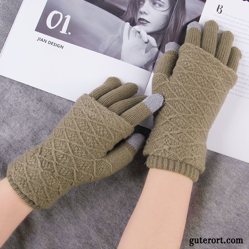 Handschuhe Damen Wolle Rutschfest Kalte Stricken Winter Dicke Grün