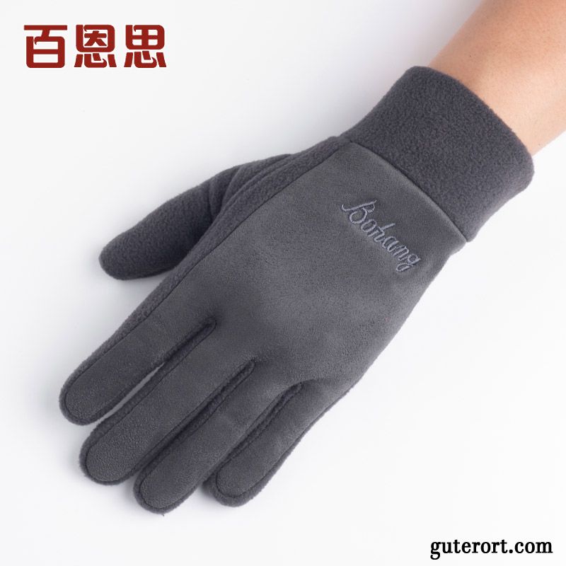 Handschuhe Herren Reiten Samt Winter Fünf Finger Herbst Damen Grau