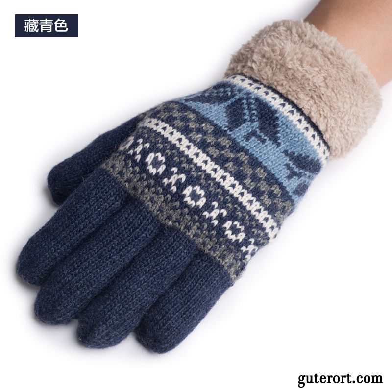 Handschuhe Herren Winter Outdoor Schafwolle Baumwolle Fünf Finger Fahrrad Fahren Marineblau