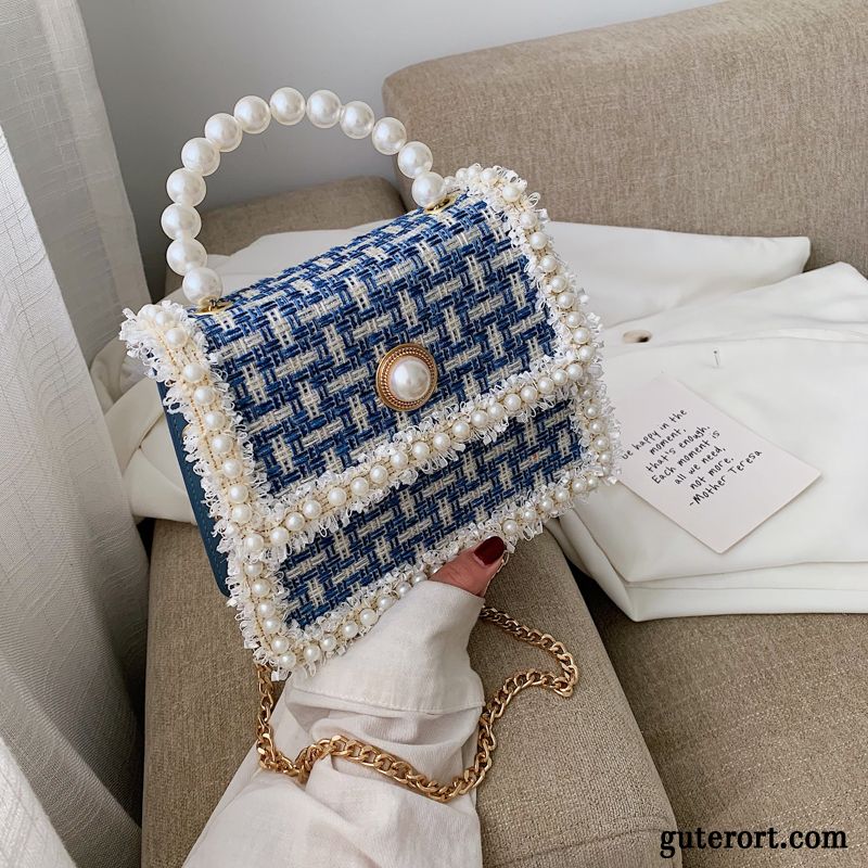 Handtaschen Damen Mini Kette Mode All Match Perlen Super Blau