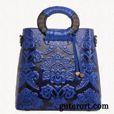 Handtaschen Damen Retro Mittel Persönlichkeit Elegante Ethnisch Prägung Blau