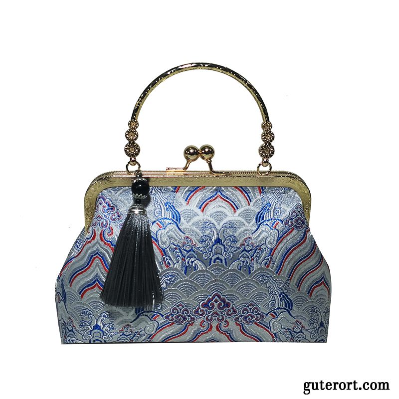 Handtaschen Damen Stickerei Neu Trend Mini Retro Mittel Blau