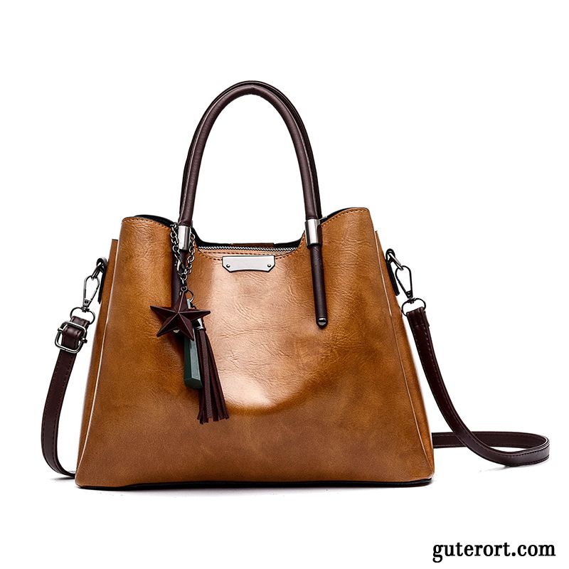 Handtaschen Damen Umhängetasche 2019 Mode Retro Große Tasche Frühling Braun