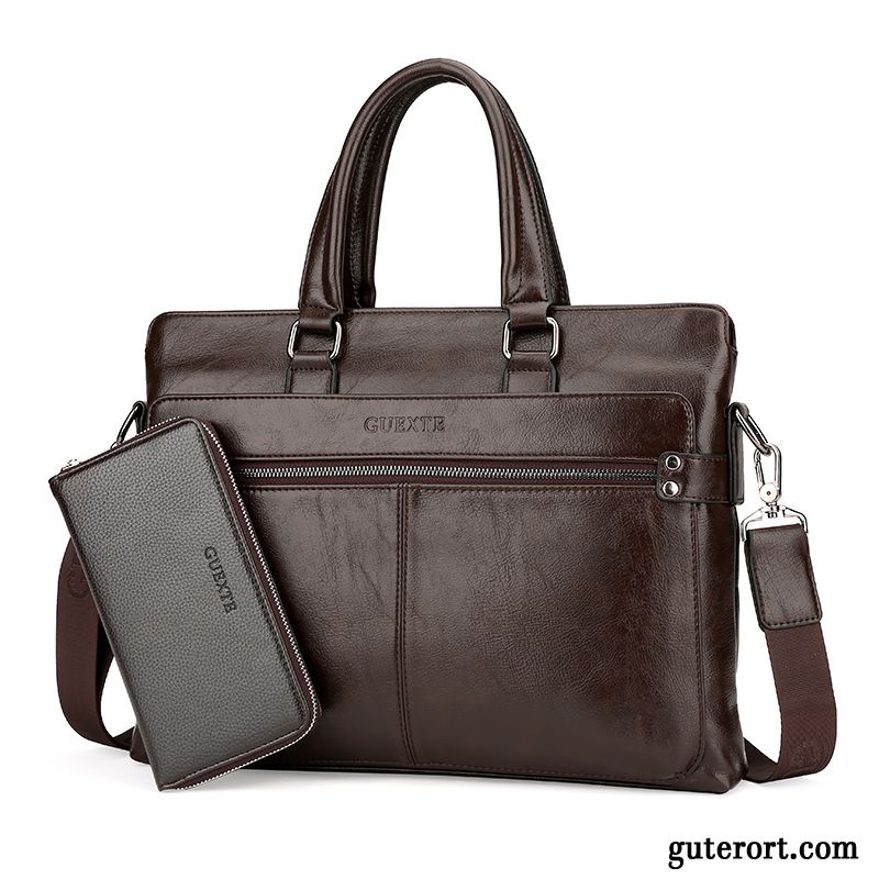 Handtaschen Herren Weiche Aktentasche Rindsleder Business Computer Tasche Umhängetasche Braun