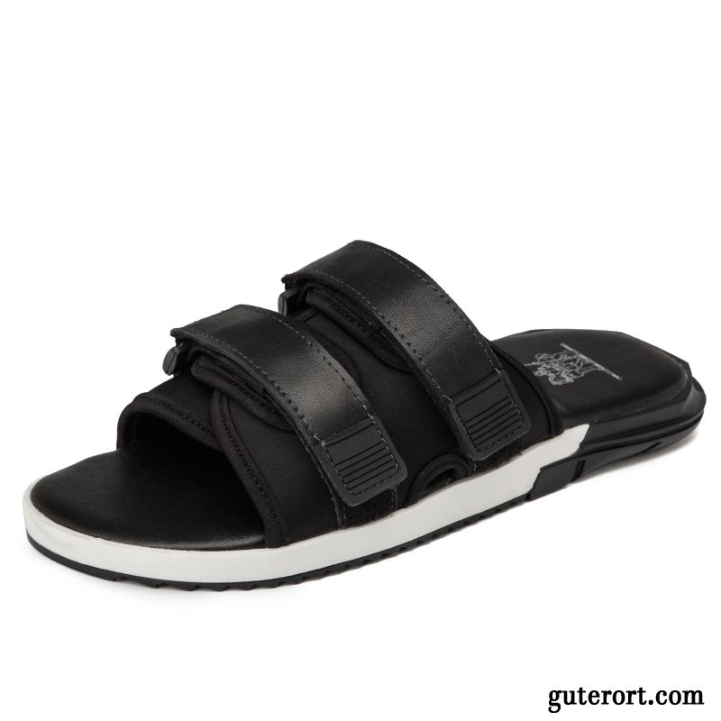 Hausschuhe Herren Trend Europa Sandalen Allgleiches Echtleder Sommer Schwarz