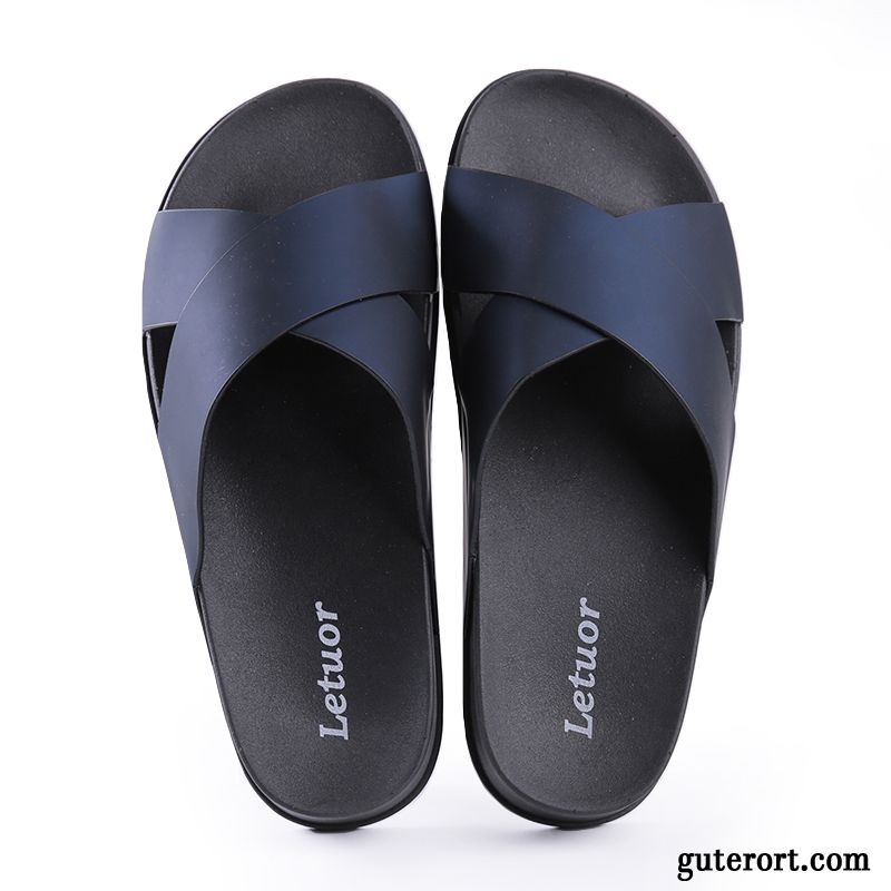 Hausschuhe Herren Trend Pantolette Sommer Dicke Sohle Rutschsicher Mode Dunkelblau Sandfarben