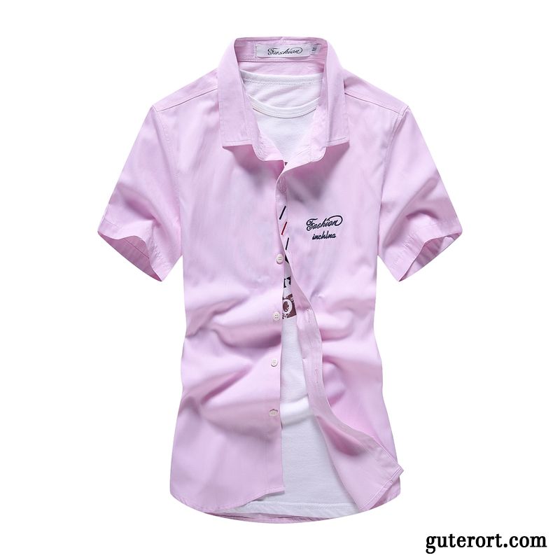 Hemden Herren Schlank Jugend Mode Europa Trend Sommer Rosa