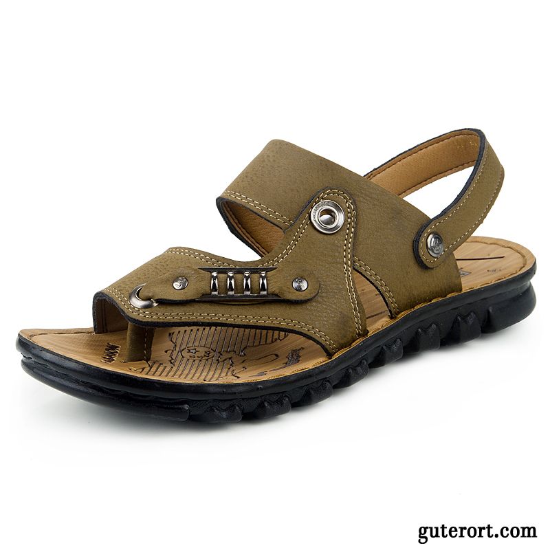 Herren Sandalen Flach Lindgrün, Outdoor Sandalen Herren Leder Verkaufen