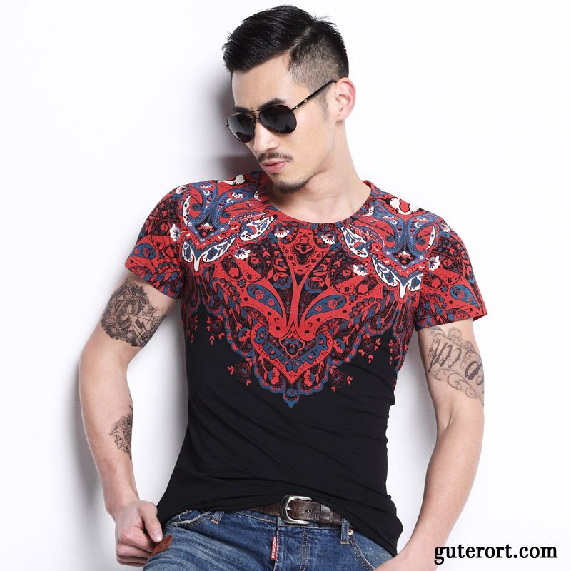 Herren T Shirts Kurzarm Billig, Sportliche T Shirts Herren T-shirts Rot