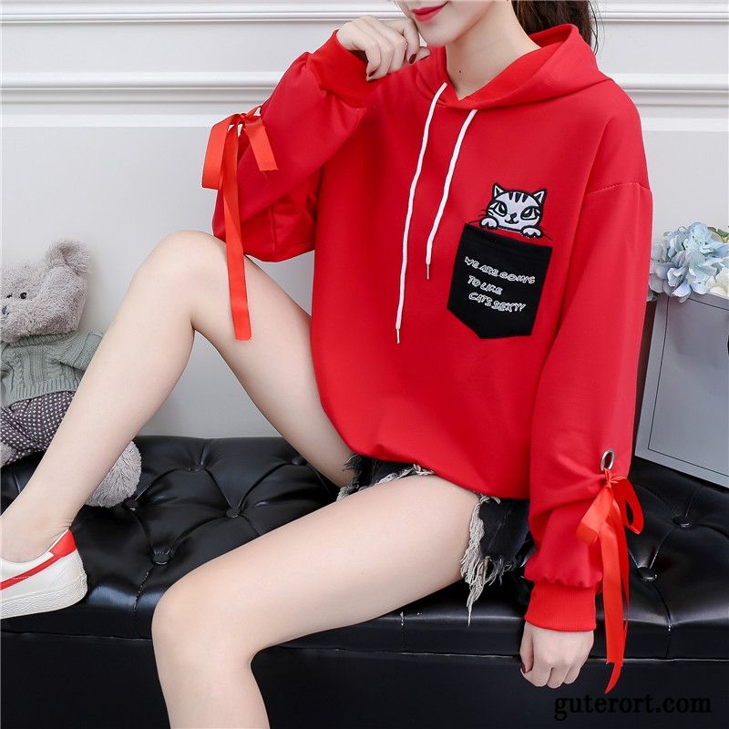 Hoodie Damen Dünn Hoodies Europa Trend Feder Lange Ärmel Rot