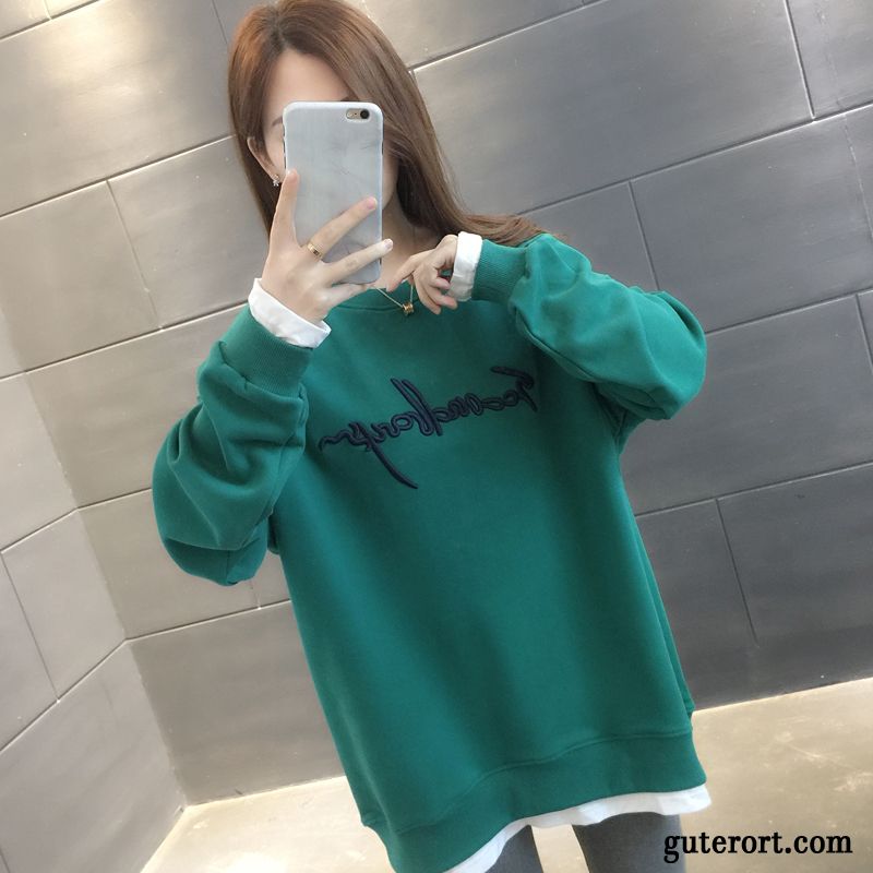 Hoodie Damen Hoodies Lose Europa Feder Überzieher Dünn Grün