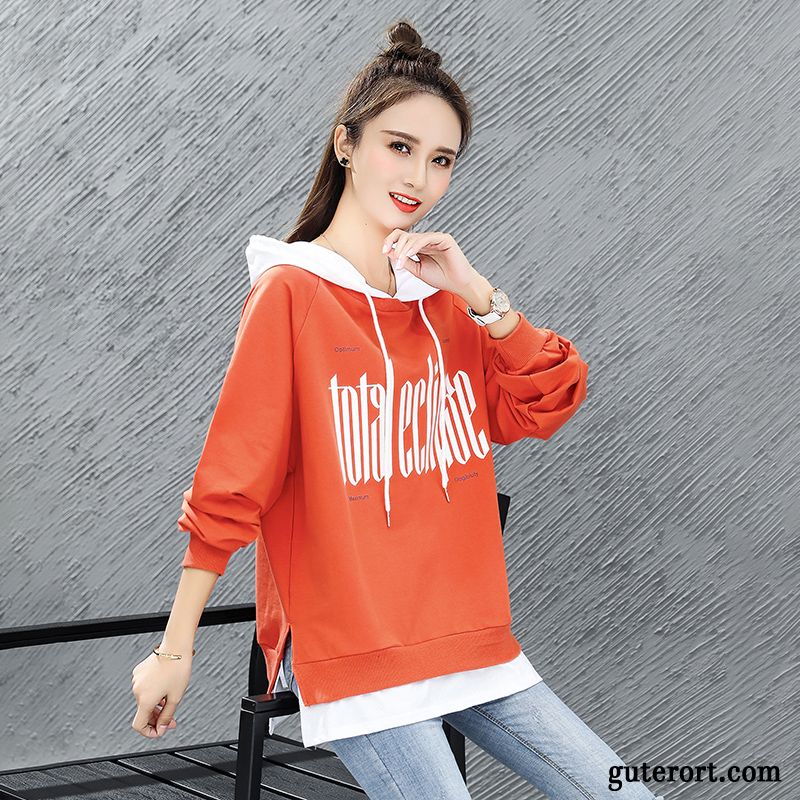 Hoodie Damen Lose Herbst Hoodies Neu Europa Drucken Mischfarben Orange