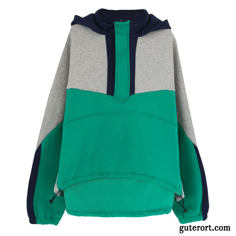 Hoodie Damen Lose Hoodies Herbst Überzieher Plus Samt Mit Kapuze Grün