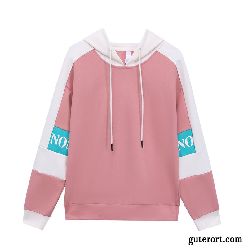 Hoodie Damen Lose Überzieher Mantel Europa Feder Trend Mischfarben Rosa