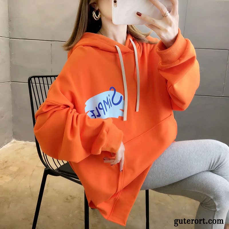 Hoodie Damen Mit Kapuze Allgleiches Herbst Trend Dünn Mantel Orange