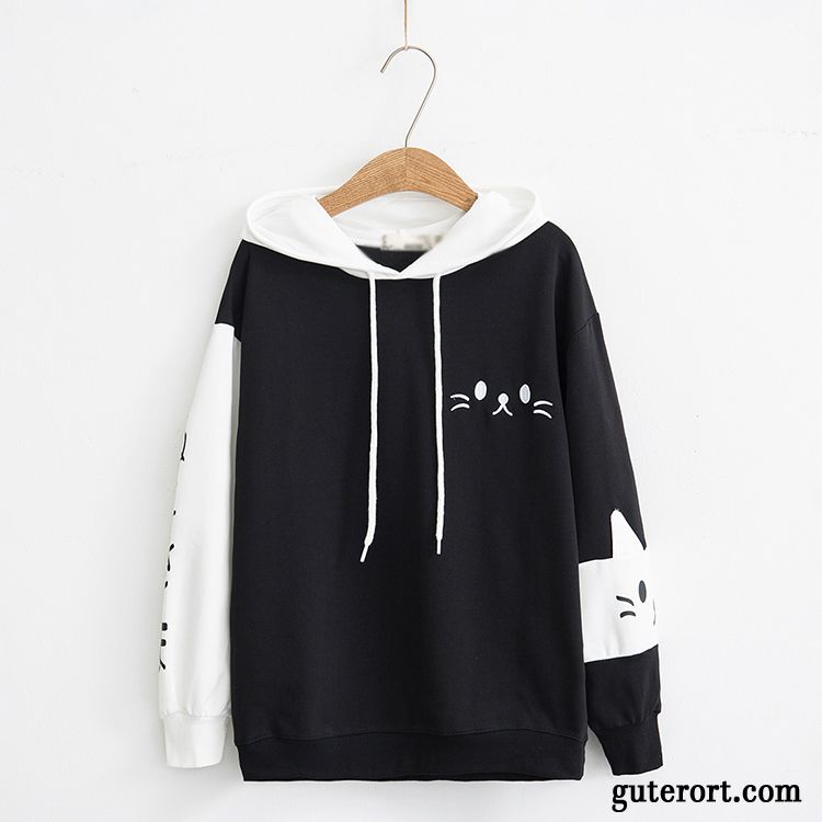 Hoodie Damen Schüler Lange Ärmel Feder Mädchen Herbst Groß Schwarz