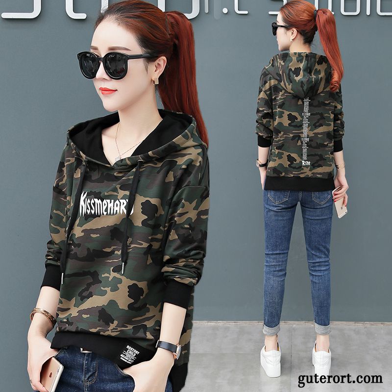 Hoodie Damen Trend Mit Kapuze Europa Lose Neu Überzieher Camouflage Grün