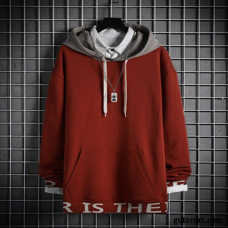 Hoodie Herren Hoodies Lose Europa Mit Kapuze Warme Feder Rot