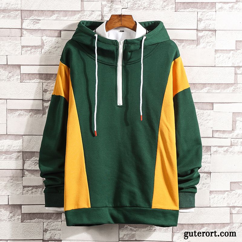 Hoodie Herren Lange Ärmel Neu Trend Mit Kapuze Jugend Retro Mischfarben Grün