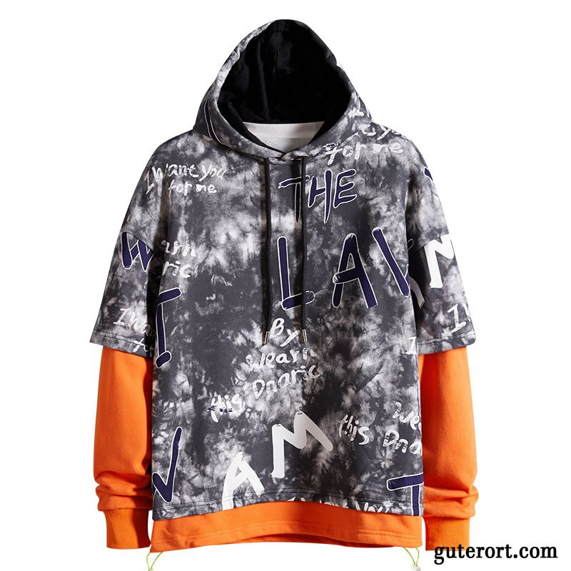 Hoodie Herren Lose Herbst Überzieher Graffiti Hoodies Mit Kapuze Grau