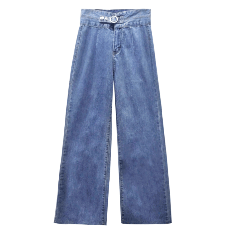 Jeans Damen Dünn Neunte Hose Mode Weites Bein Gerade Europa Blau
