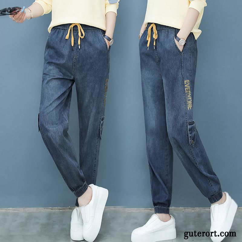 Jeans Damen Gerade Werkzeugbau Harlan Hohe Taille Sommer Feder Blau