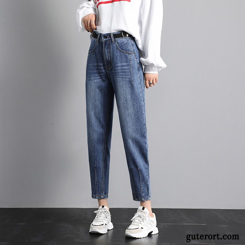 Jeans Damen Neu Trend Feder Hose Gerade Harlan Dunkelblau