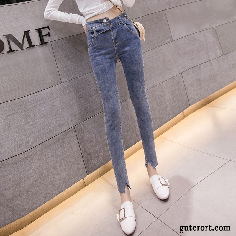 Jeans Damen Schlank Dünn Neu Allgleiches Neunte Hose Trend Blau