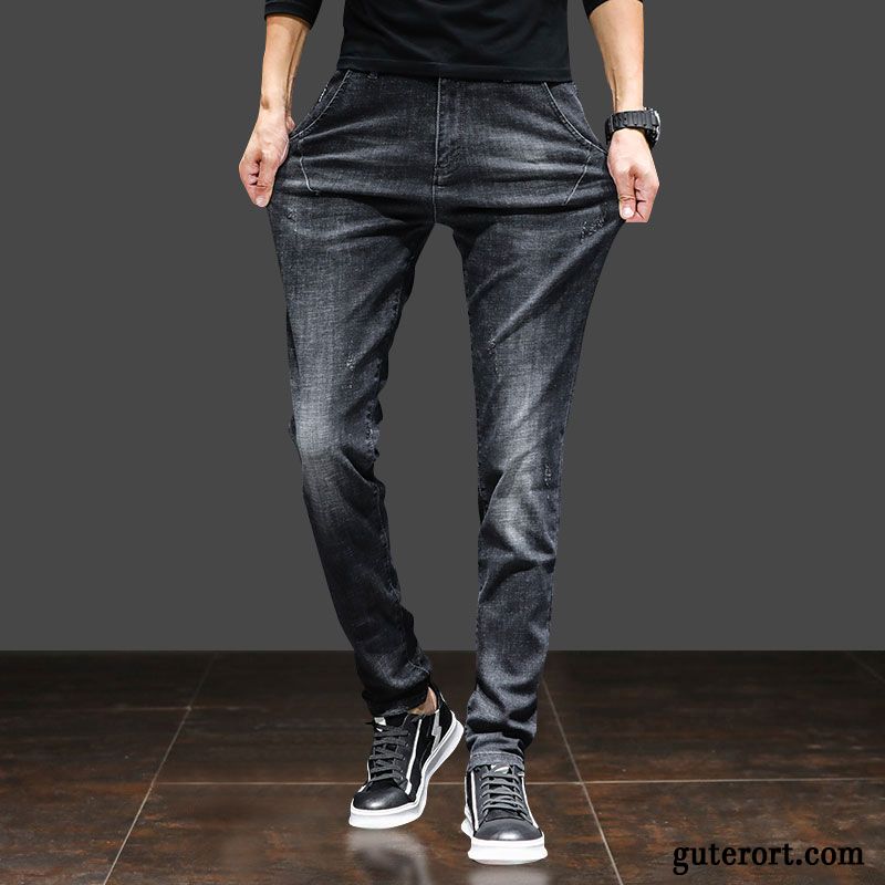 Jeans Herren Elastisch Europa Schlank Herbst Trend Hose Schwarz