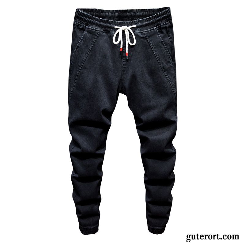 Jeans Herren Europa Freizeit Trend Allgleiches Herbst Elastisch Schwarz