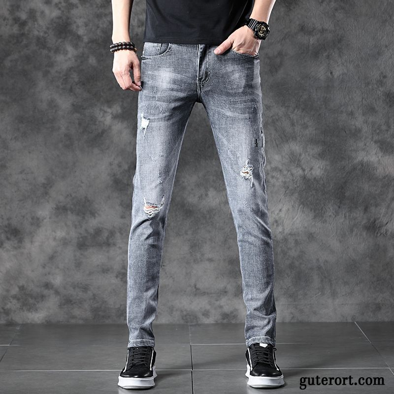 Jeans Herren Feder Elastisch Trend Dünn Lange Schlank Grau