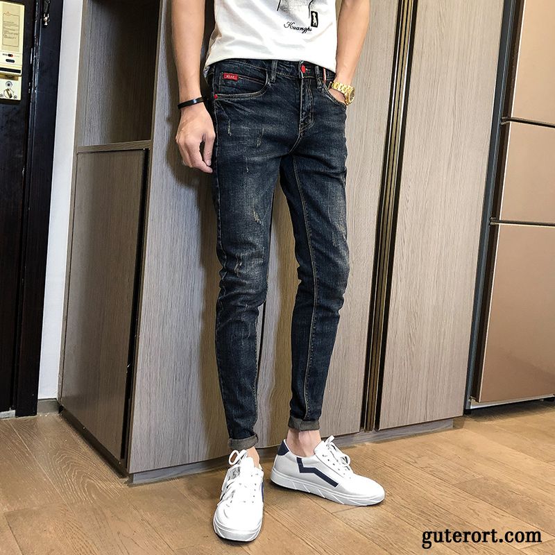 Jeans Herren Gerade Europa Lange Hose Trend Freizeit Blau