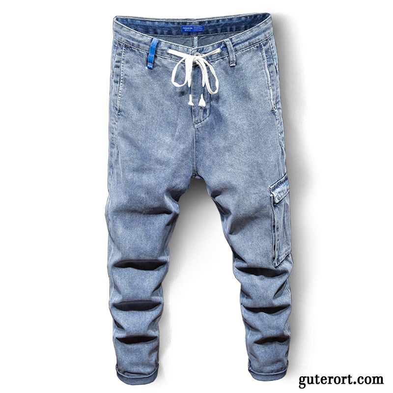 Jeans Herren Gerade Werkzeugbau Trend Schlank Freizeit Sommer Blau