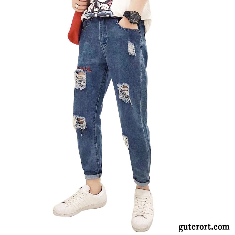 Jeans Herren Hose Herbst Allgleiches Löcher Europa Trend Blau