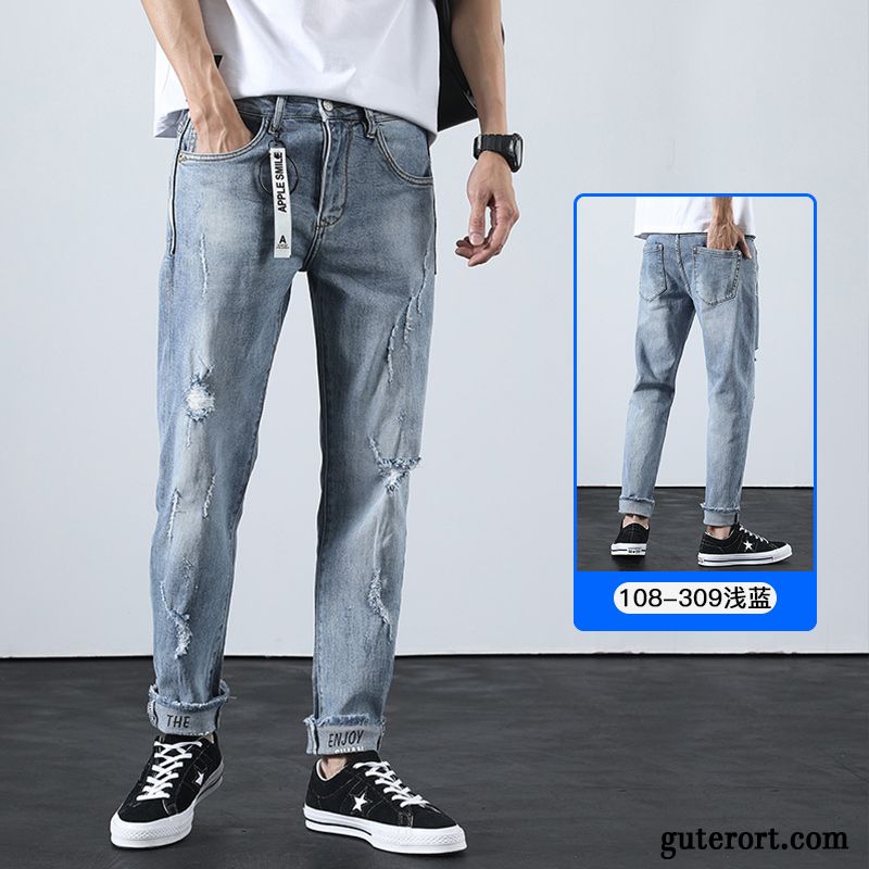 Jeans Herren Lose Allgleiches Hose Lange Europa Trend Blau Hell