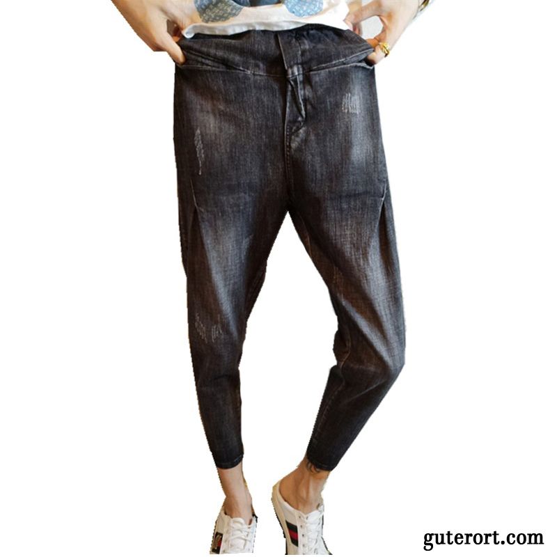 Jeans Herren Neunte Hose Europa Trend Schmales Bein Schlank Feder Schwarz Rot