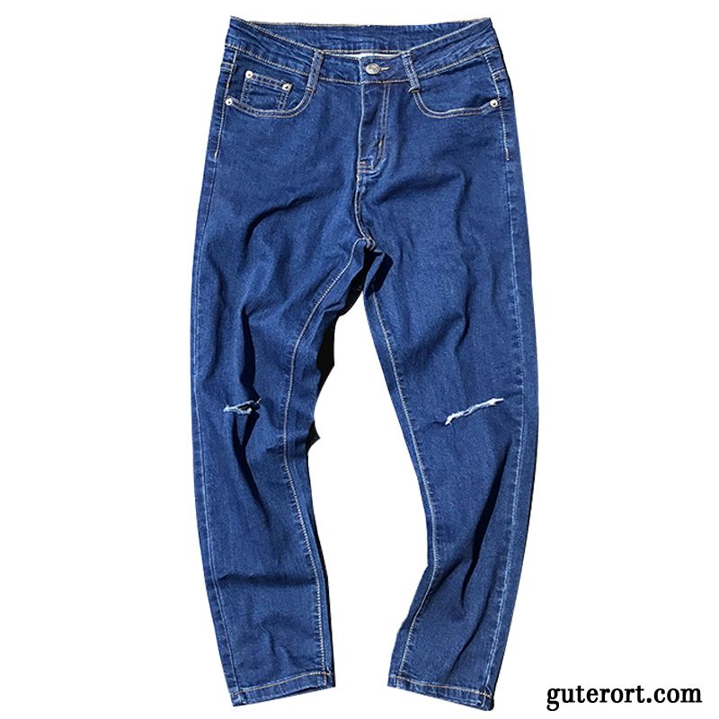 Jeans Herren Schüler Hose Schlank Dünn Ultra Europa Navy Blue Rot