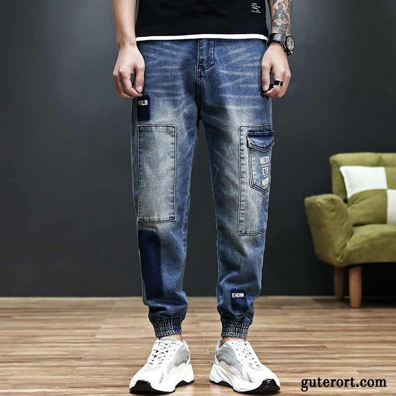 Jeans Herren Sommer Feder Harlan Trend Lose Elastisch Blau