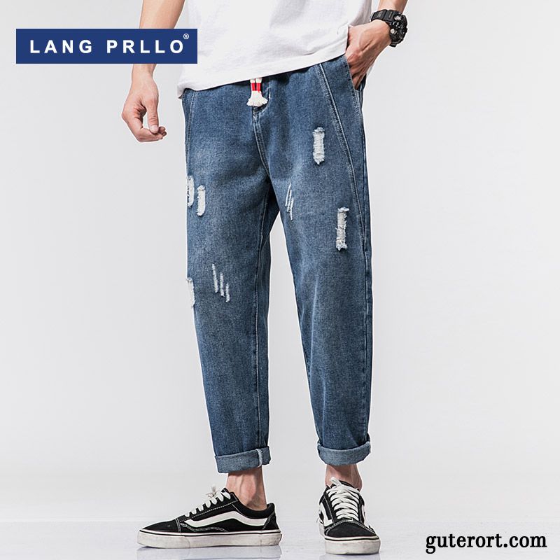 Jeans Herren Trend Feder Herbst Gerade Neu Lose Dunkelblau